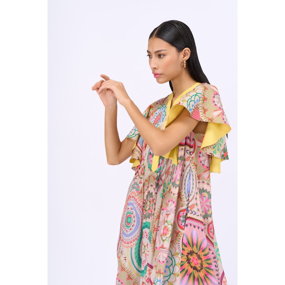 Siddhartha Bansal Yellow Printed Love Midi Dress