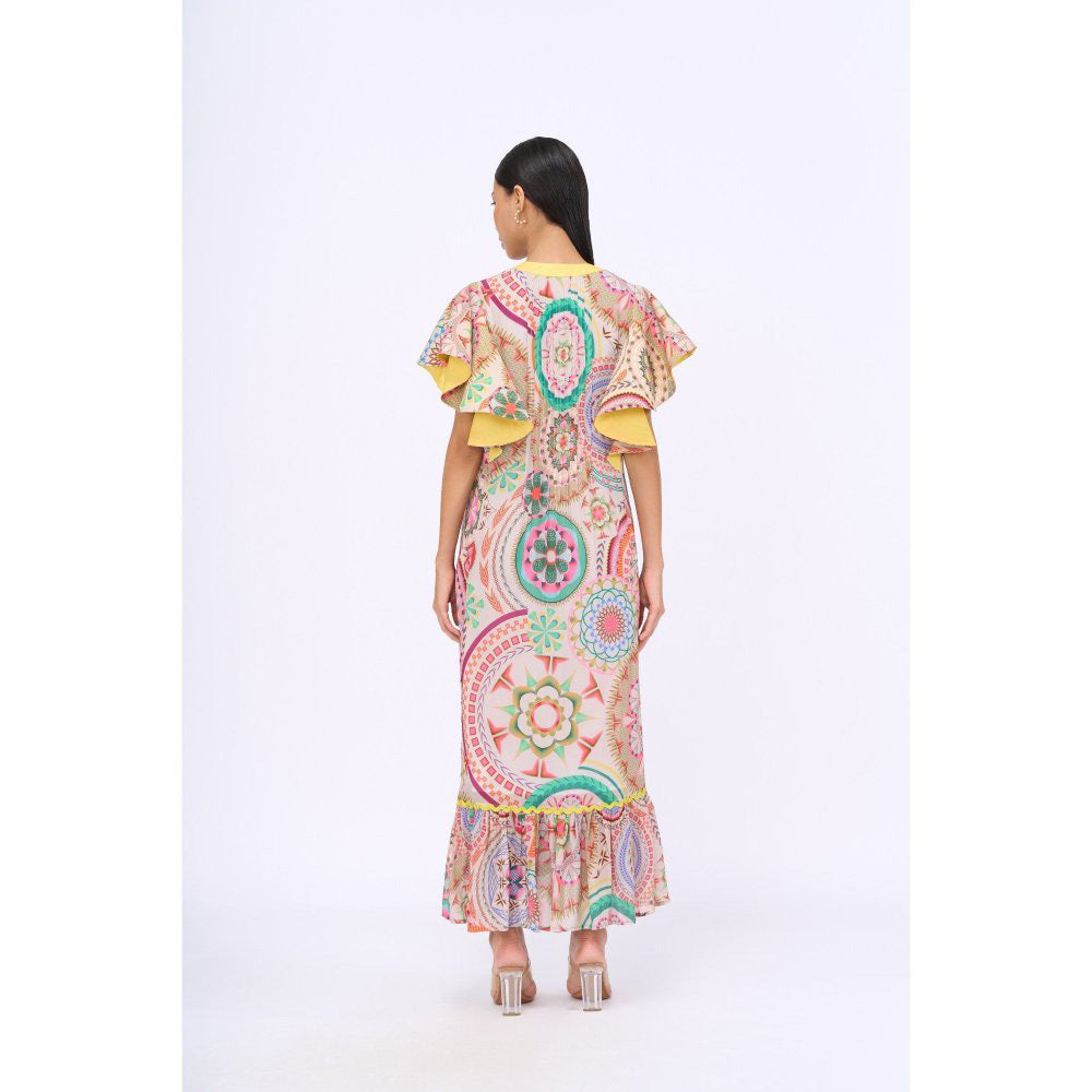 Siddhartha Bansal Yellow Printed Love Midi Dress