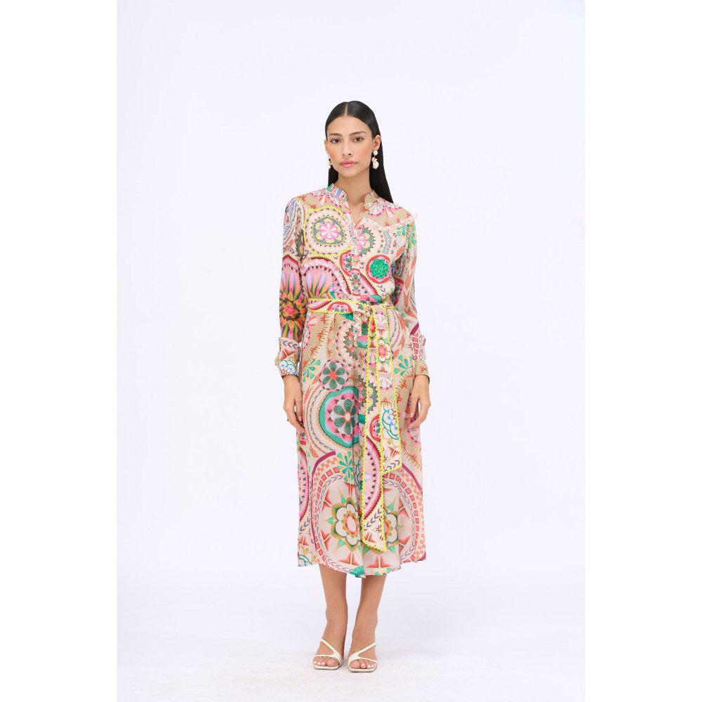 Siddhartha Bansal Multi-Colour Printed Dream Catcher Jumpsuit with Belt (Set of 2)