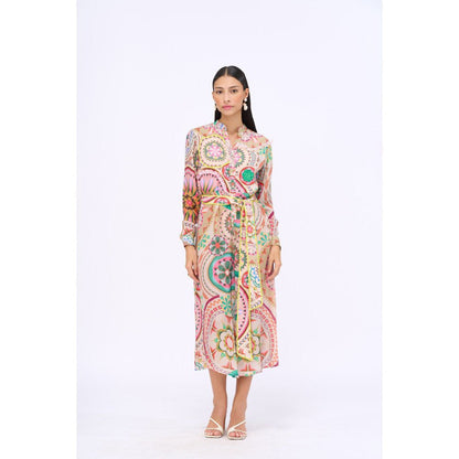 Siddhartha Bansal Multi-Colour Printed Dream Catcher Jumpsuit with Belt (Set of 2)