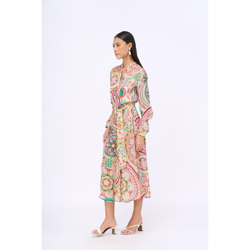 Siddhartha Bansal Multi-Colour Printed Dream Catcher Jumpsuit with Belt (Set of 2)