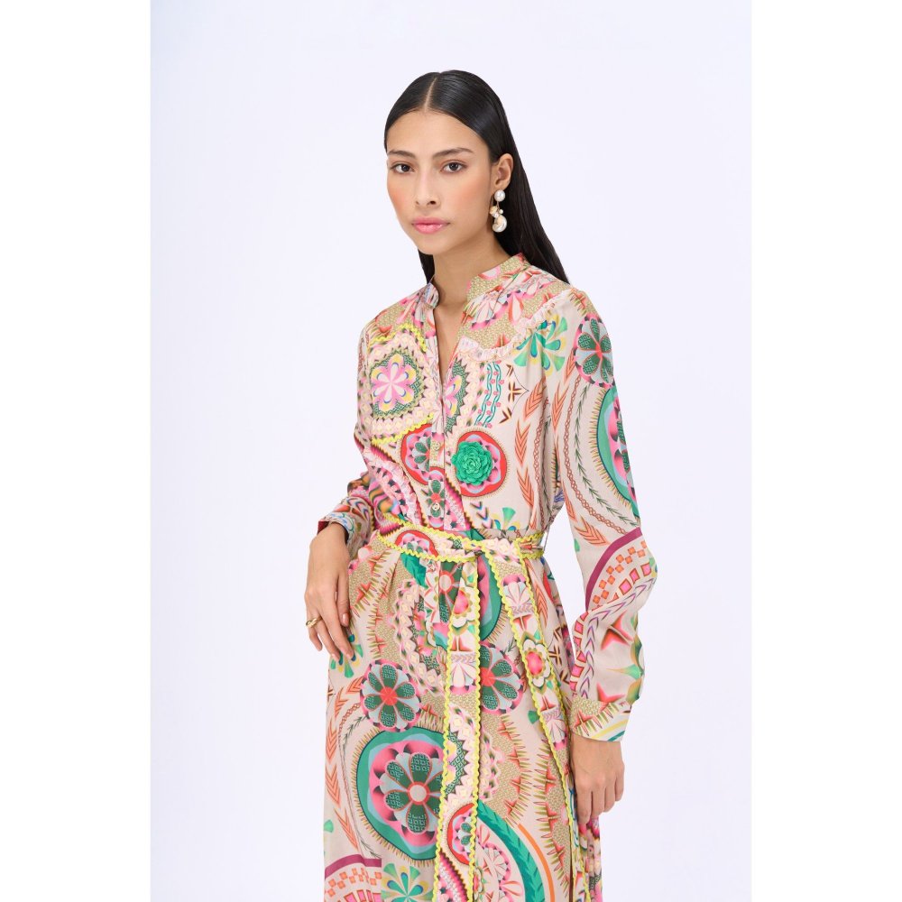 Siddhartha Bansal Multi-Colour Printed Dream Catcher Jumpsuit with Belt (Set of 2)