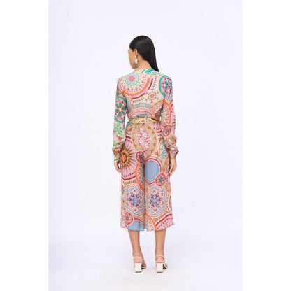 Siddhartha Bansal Multi-Colour Printed Dream Catcher Jumpsuit with Belt (Set of 2)