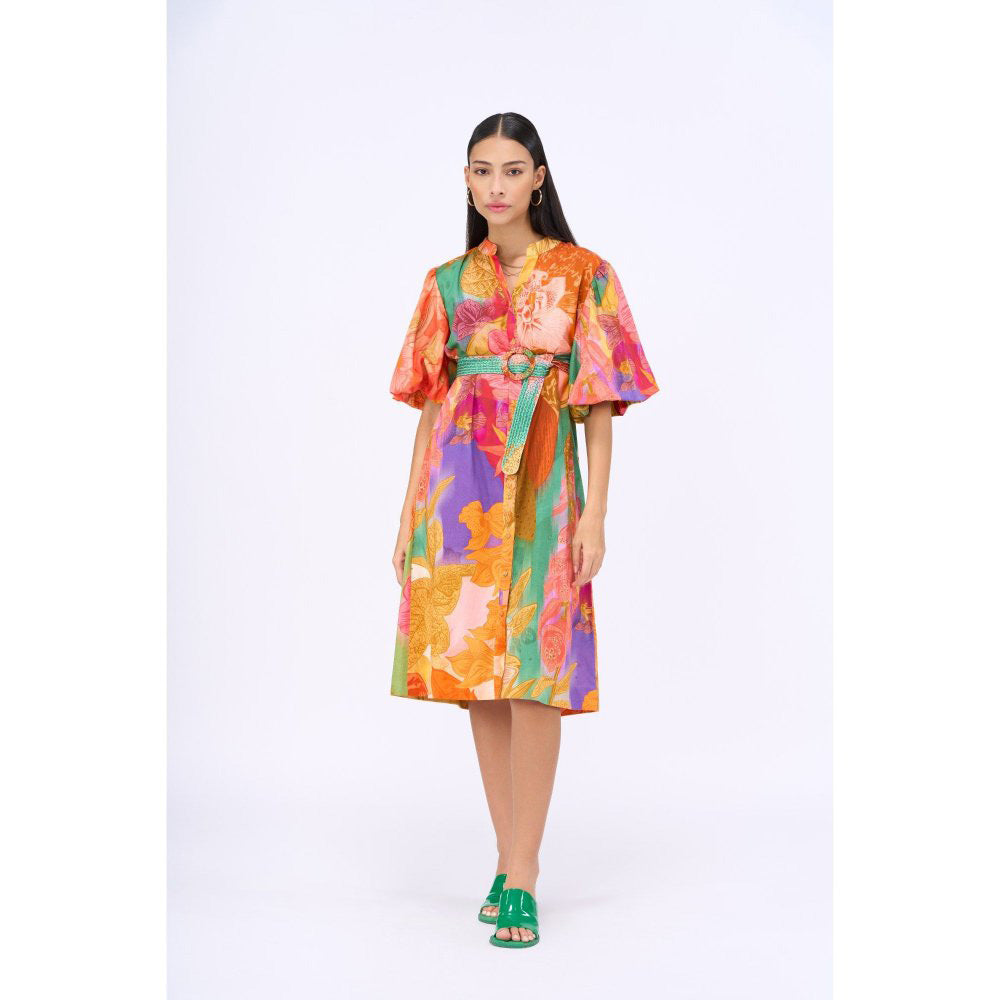 Siddhartha Bansal Multi-Colour Floral Escape Dress with Belt (Set of 2)
