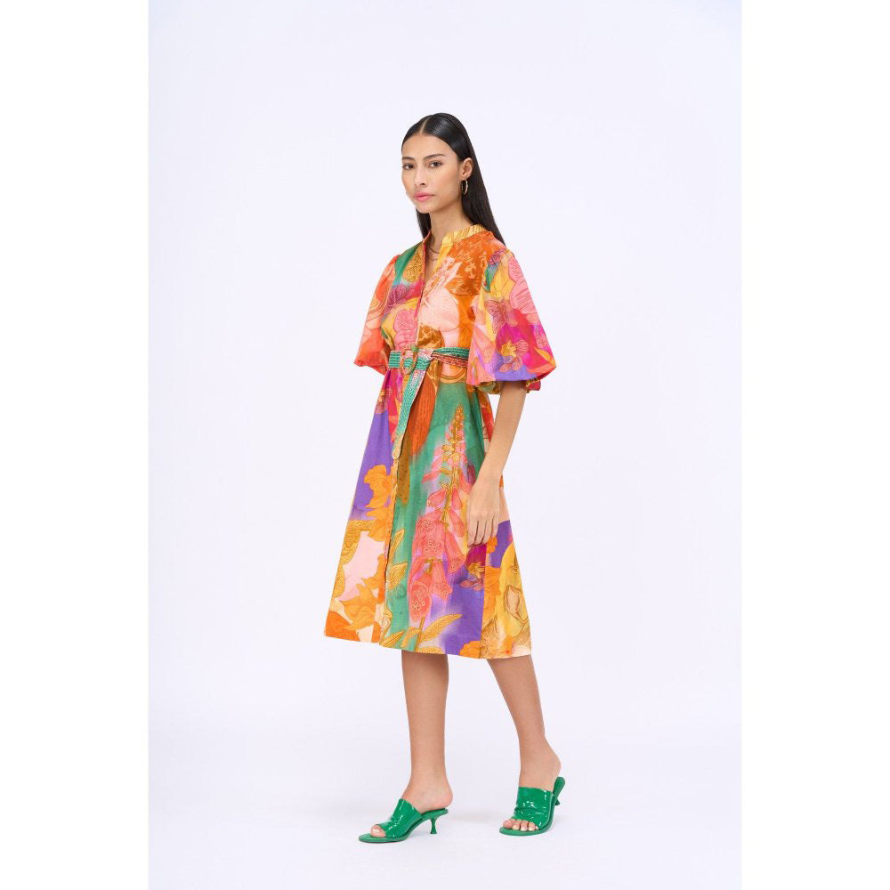 Siddhartha Bansal Multi-Colour Floral Escape Dress with Belt (Set of 2)