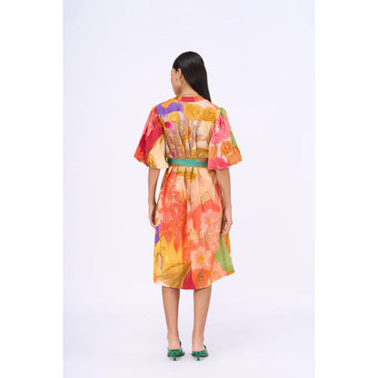 Siddhartha Bansal Multi-Colour Floral Escape Dress with Belt (Set of 2)