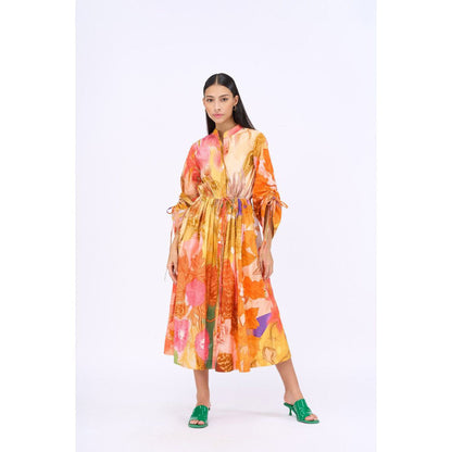 Siddhartha Bansal Orange Printed Day Bloom Dress