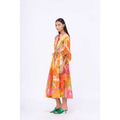 Siddhartha Bansal Orange Printed Day Bloom Dress