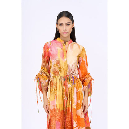 Siddhartha Bansal Orange Printed Day Bloom Dress
