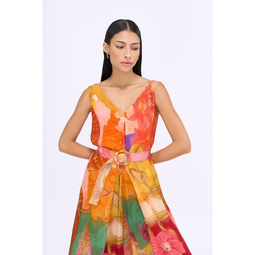 Siddhartha Bansal Multi-Colour Printed Preen Jumpsuit with Belt (Set of 2)