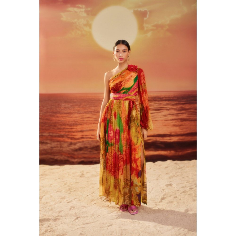 Siddhartha Bansal Orange Printed Sofia Maxi Dress