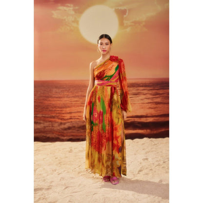 Siddhartha Bansal Orange Printed Sofia Maxi Dress