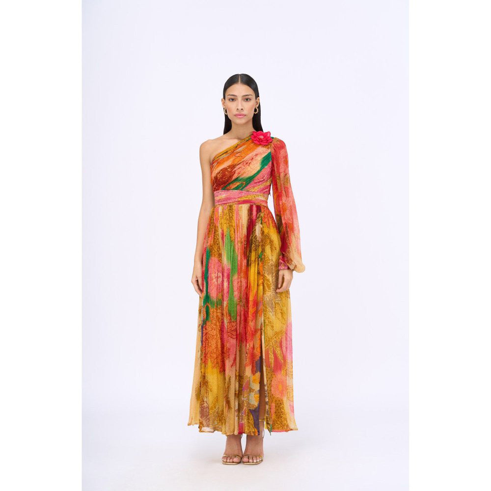 Siddhartha Bansal Orange Printed Sofia Maxi Dress
