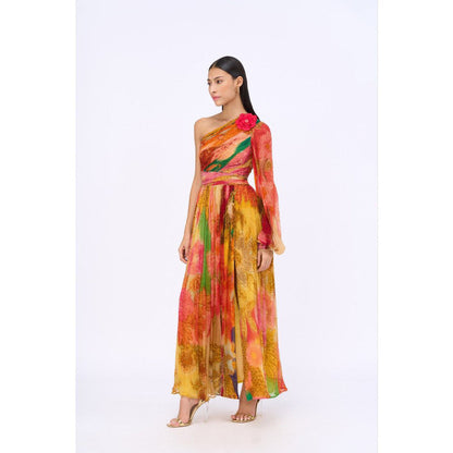 Siddhartha Bansal Orange Printed Sofia Maxi Dress