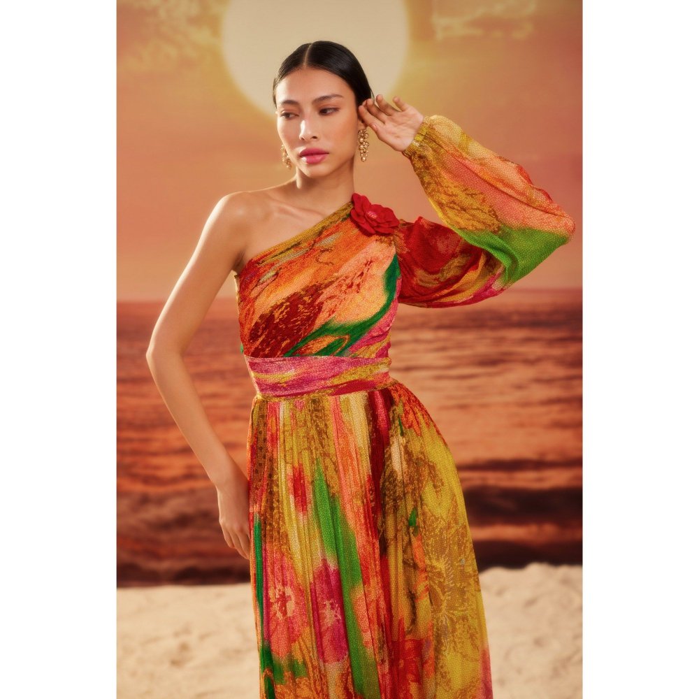 Siddhartha Bansal Orange Printed Sofia Maxi Dress