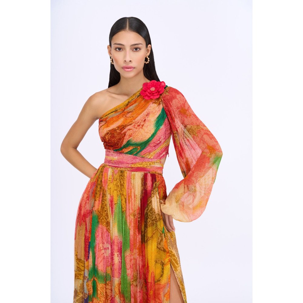 Siddhartha Bansal Orange Printed Sofia Maxi Dress