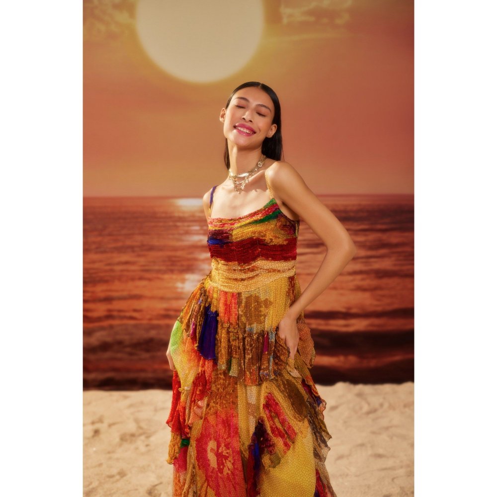 Siddhartha Bansal Multi-Colour Ruched Paradise Maxi Dress
