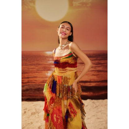 Siddhartha Bansal Multi-Colour Ruched Paradise Maxi Dress