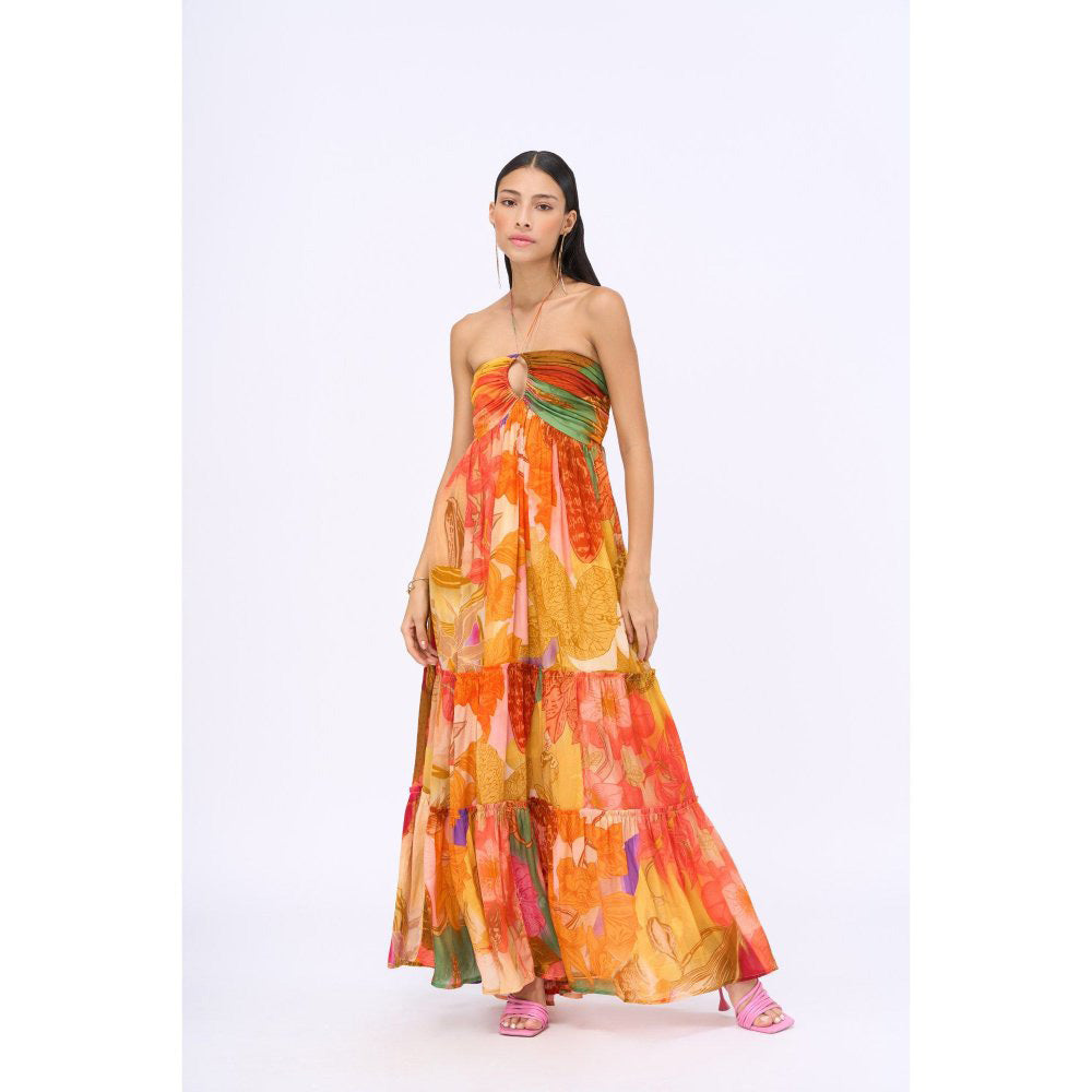 Siddhartha Bansal Orange Ruched Rosemary Maxi Dress