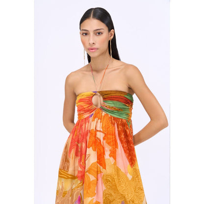 Siddhartha Bansal Orange Ruched Rosemary Maxi Dress
