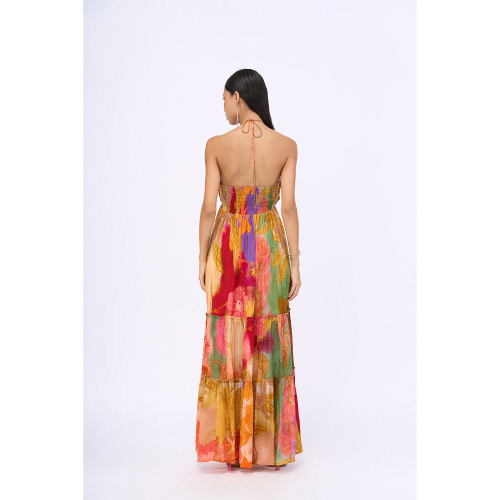 Siddhartha Bansal Orange Ruched Rosemary Maxi Dress