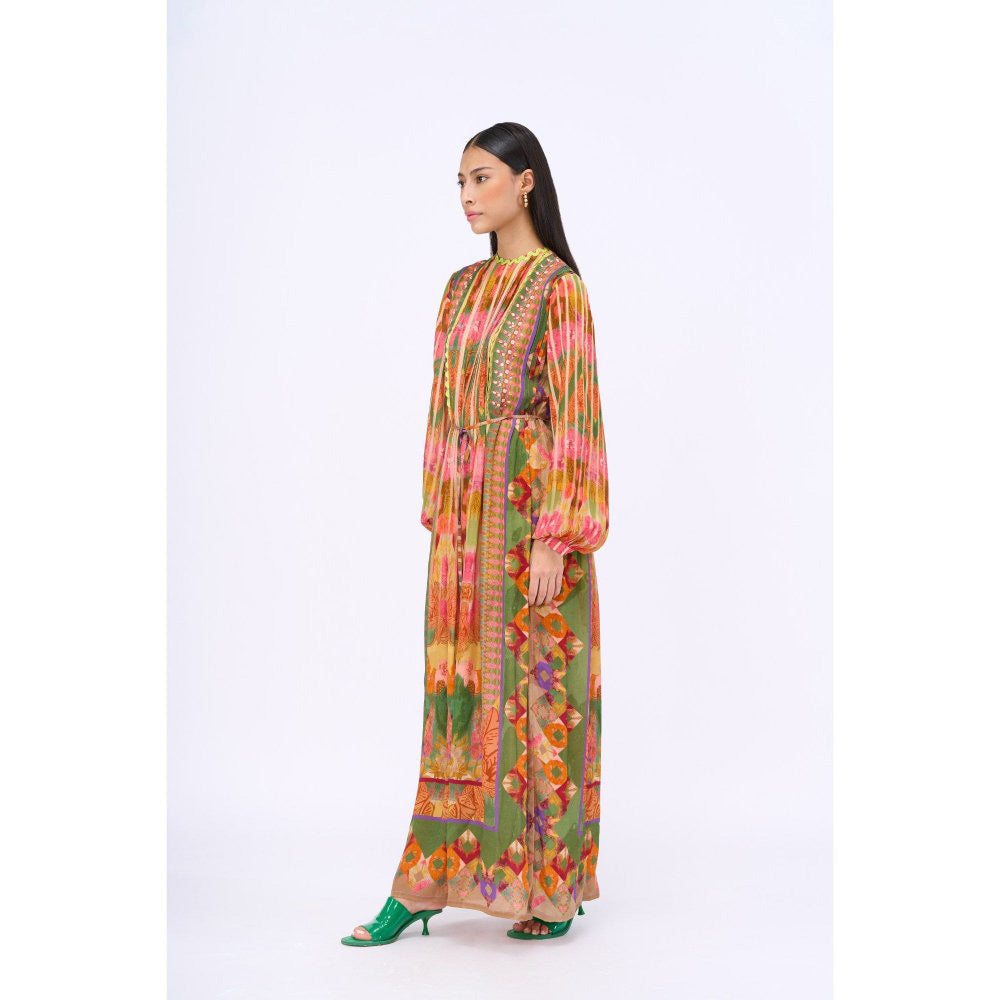 Siddhartha Bansal Multi-Colour Embroidered Kashmir Dress with Belt (Set of 2)