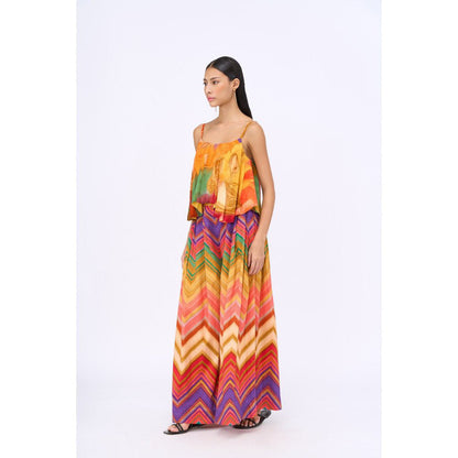 Siddhartha Bansal Multi-Colour Printed Cheverton Top with Palazzo (Set of 2)