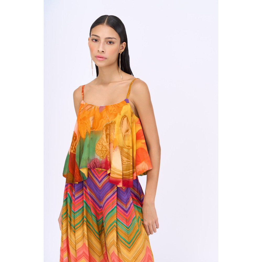 Siddhartha Bansal Multi-Colour Printed Cheverton Top with Palazzo (Set of 2)