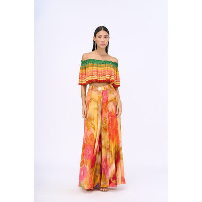 Siddhartha Bansal Multi-Colour Printed Love Struck Top with Flared Pant (Set of 2)