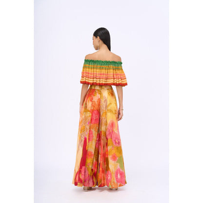 Siddhartha Bansal Multi-Colour Printed Love Struck Top with Flared Pant (Set of 2)
