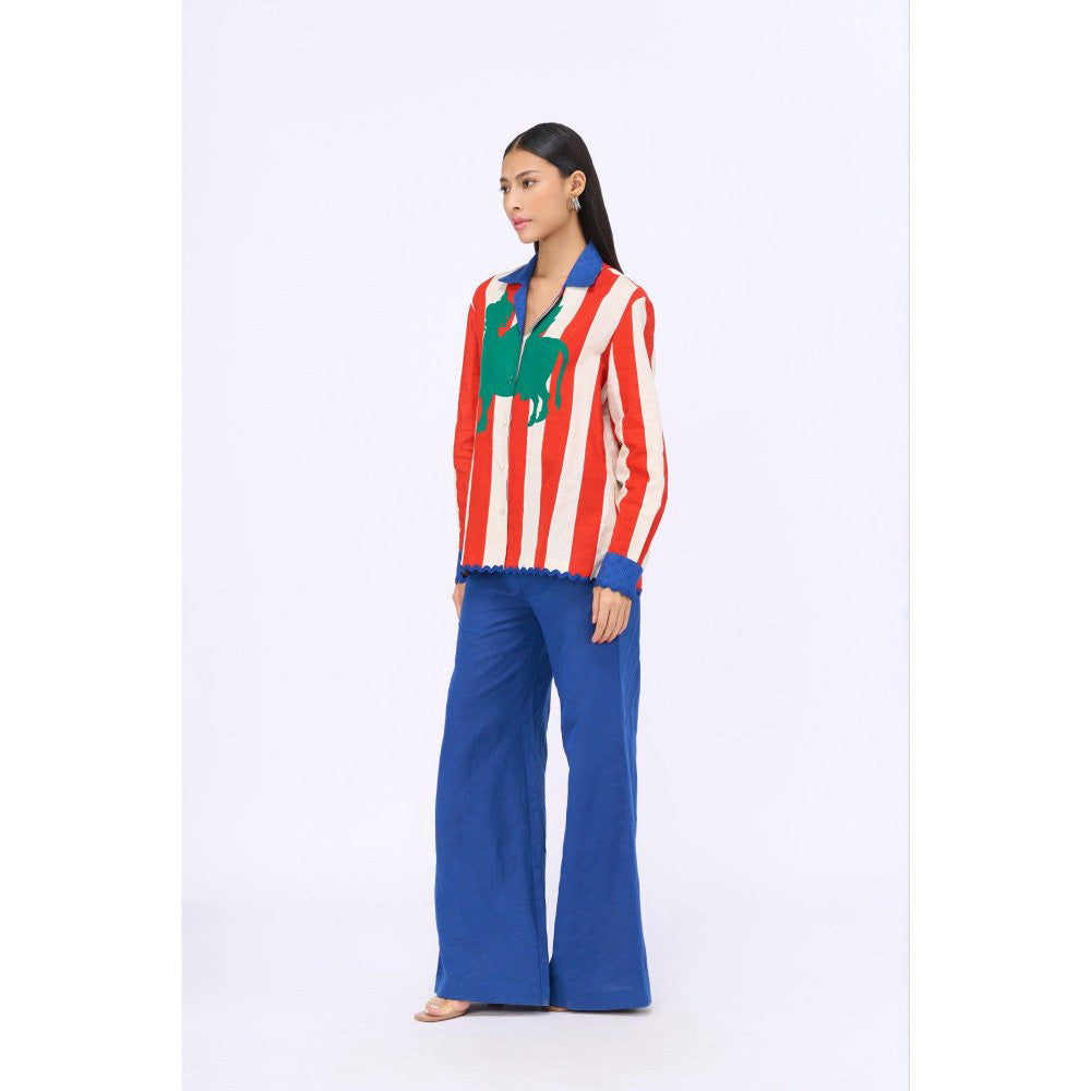 Siddhartha Bansal Blue Stripes Holy Cow Shirt with Pant (Set of 2)