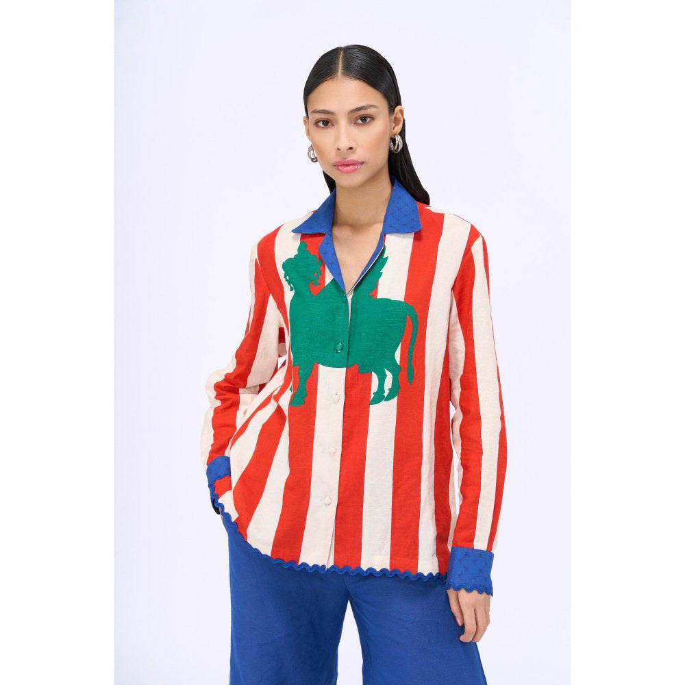 Siddhartha Bansal Blue Stripes Holy Cow Shirt with Pant (Set of 2)