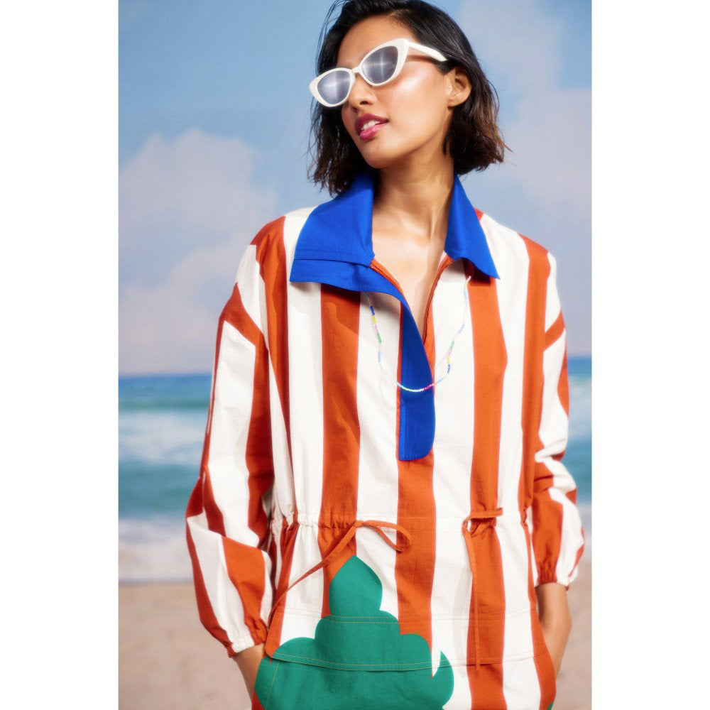 Siddhartha Bansal Orange Stripes Candy Crush Pullover Dress
