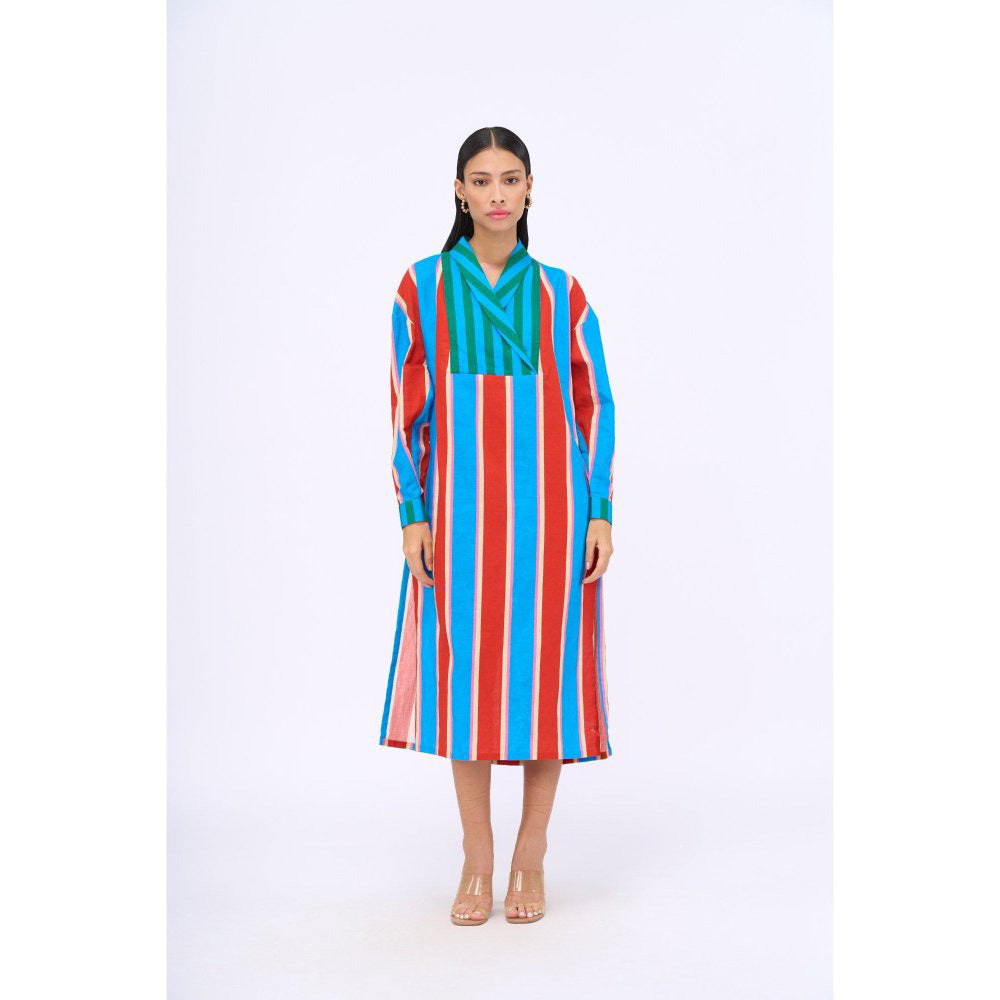 Siddhartha Bansal Blue Stripes Spicy Affair Midi Dress