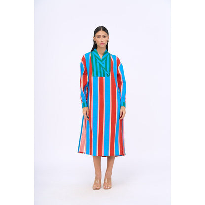 Siddhartha Bansal Blue Stripes Spicy Affair Midi Dress