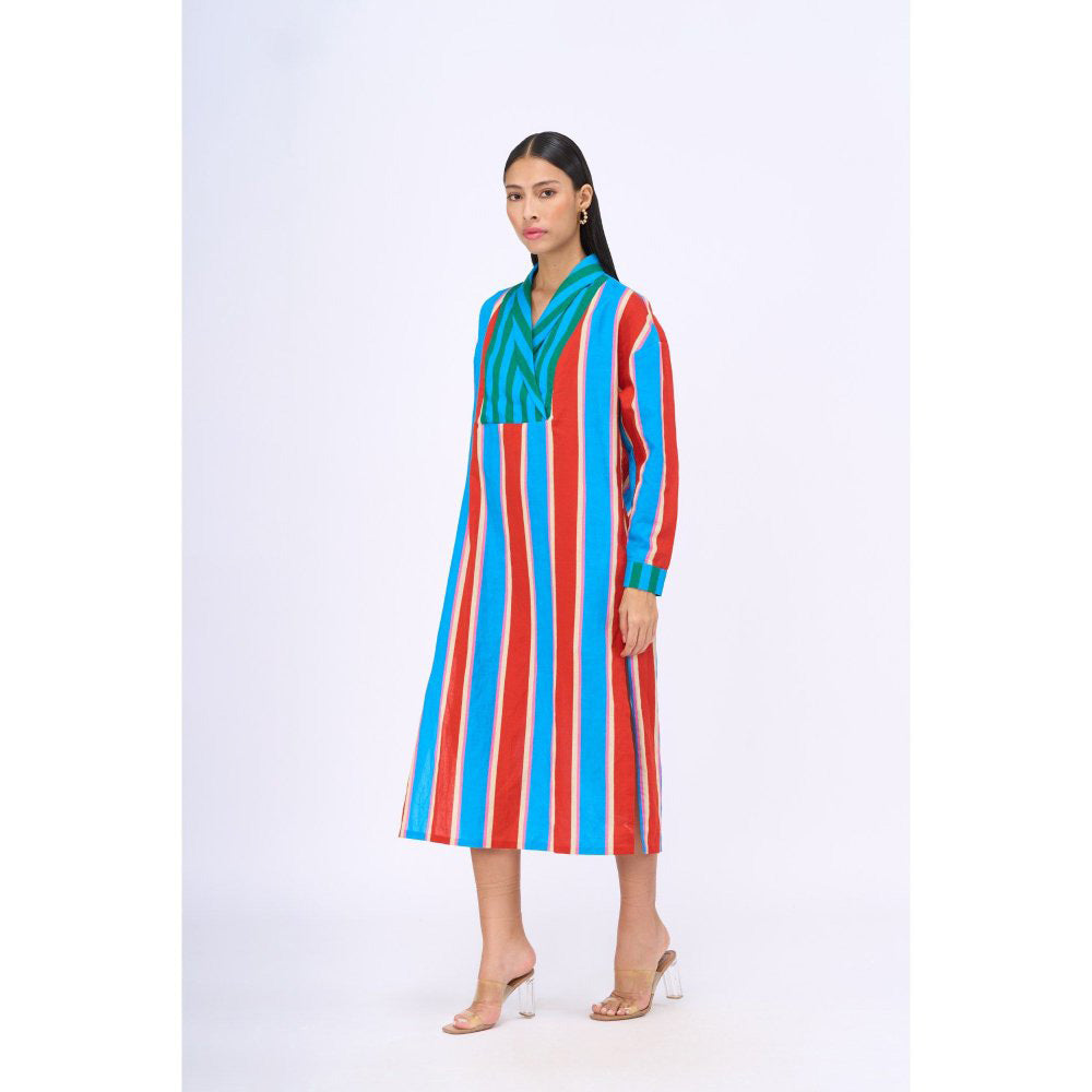 Siddhartha Bansal Blue Stripes Spicy Affair Midi Dress