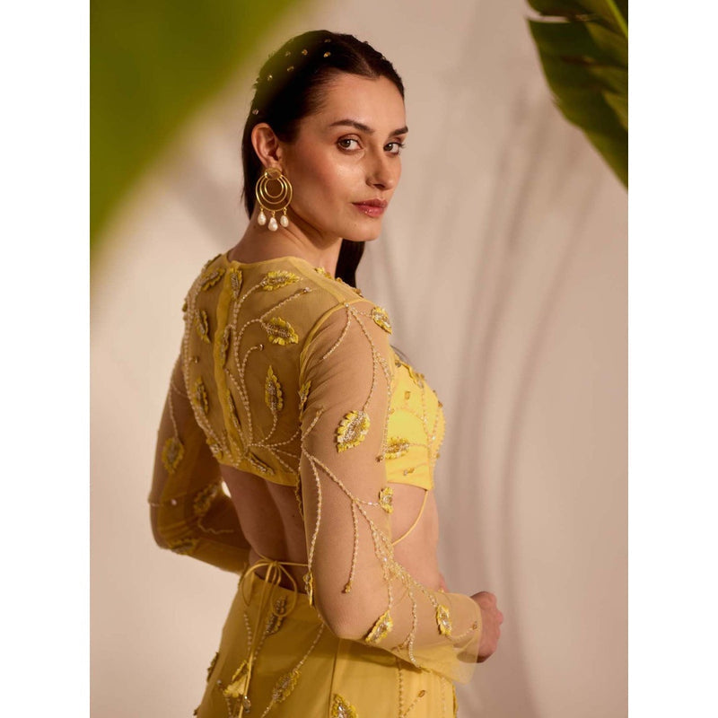 Silky Bindra Yellow Zelena Skirt with Blouse (Set of 2)