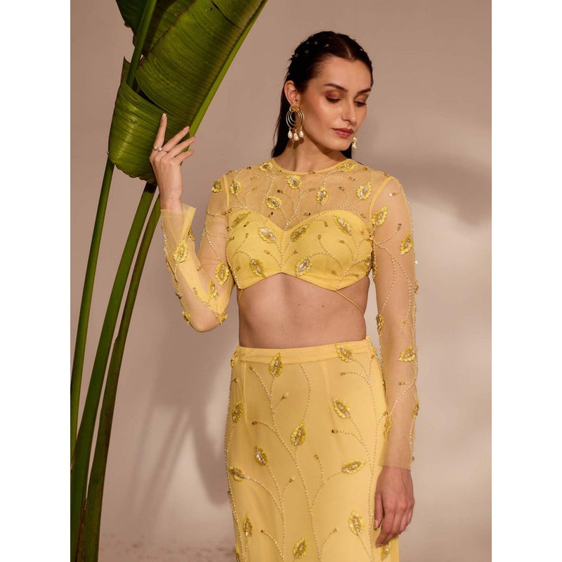 Silky Bindra Yellow Zelena Skirt with Blouse (Set of 2)