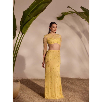 Silky Bindra Yellow Zelena Skirt with Blouse (Set of 2)