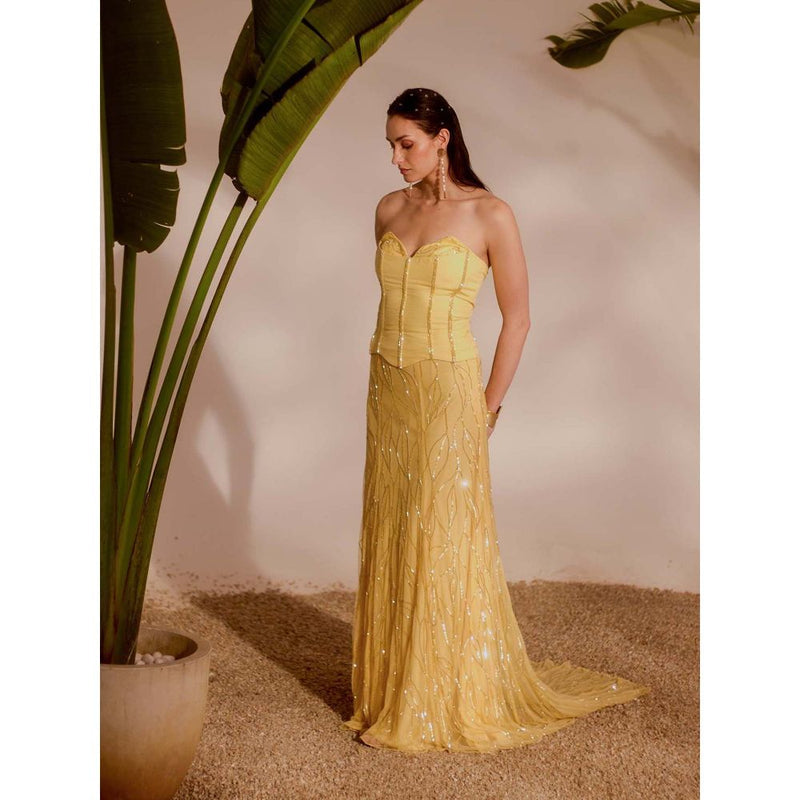 Silky Bindra Yellow Lani Corset with Skirt (Set of 2)