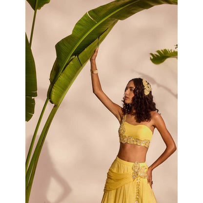 Silky Bindra Yellow Blossom Lehenga with Bustier (Set of 2)