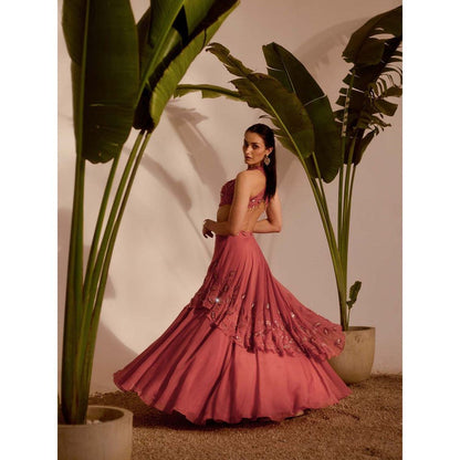 Silky Bindra Pink Nia Drape Lehenga with Blouse and Dupatta (Set of 3)