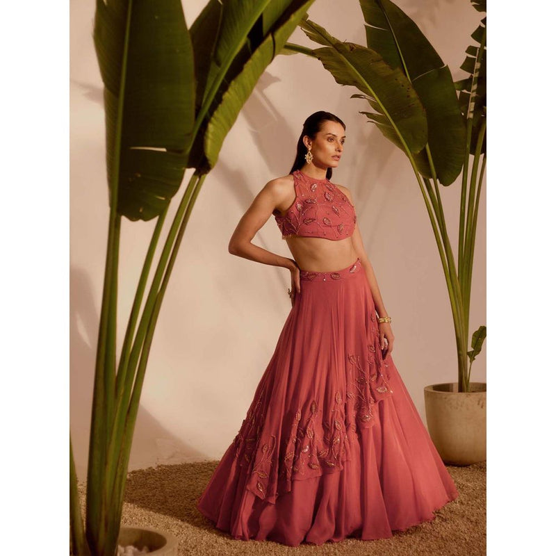 Silky Bindra Pink Nia Drape Lehenga with Blouse and Dupatta (Set of 3)