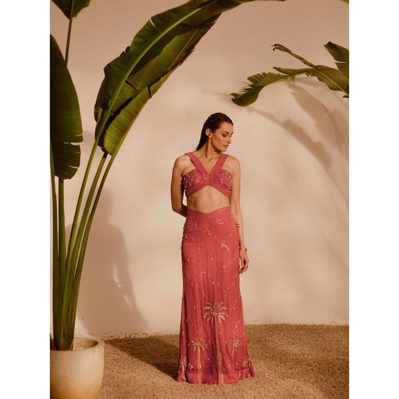 Silky Bindra Pink Izel Mermaid Skirt with Bustier (Set of 2)