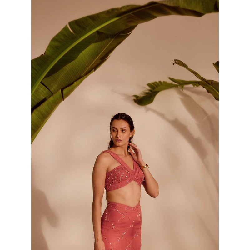 Silky Bindra Pink Izel Mermaid Skirt with Bustier (Set of 2)