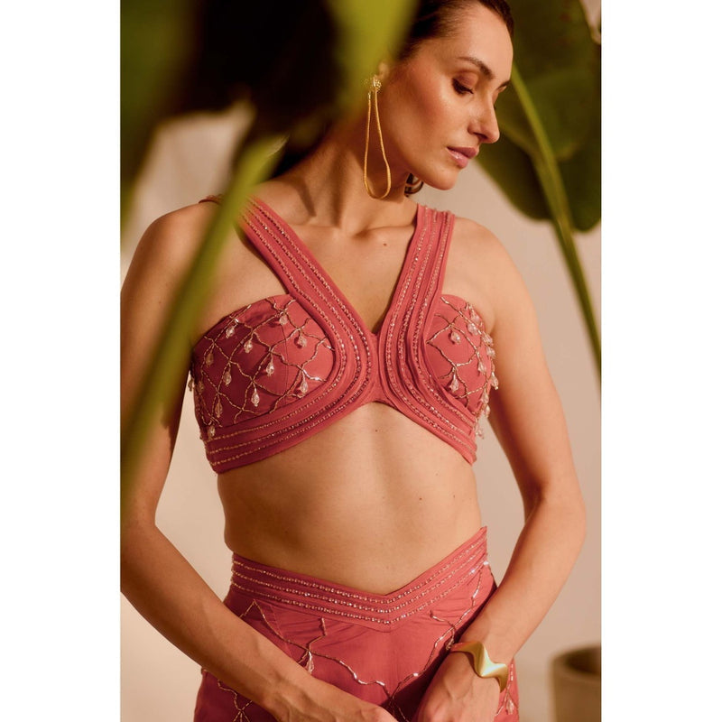 Silky Bindra Pink Izel Mermaid Skirt with Bustier (Set of 2)