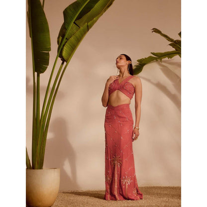 Silky Bindra Pink Izel Mermaid Skirt with Bustier (Set of 2)