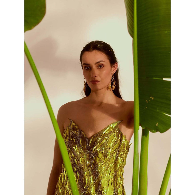 Silky Bindra Green Fauna Applique Gown