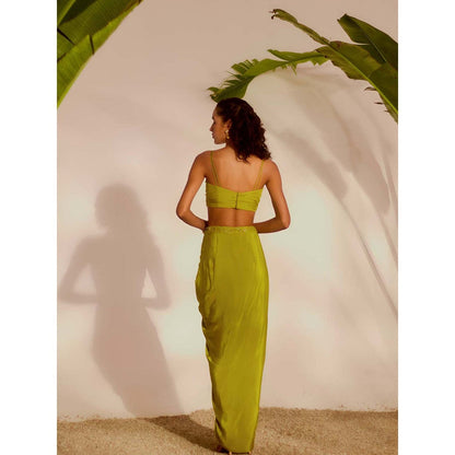 Silky Bindra Green Areca Cape with Bustier and Drape Skirt (Set of 3)
