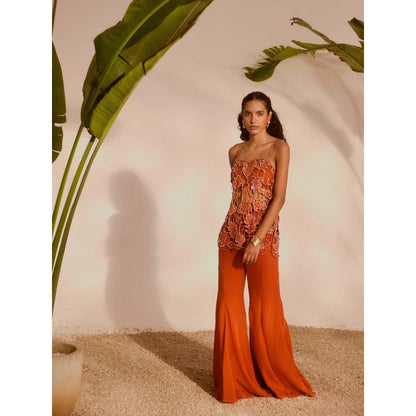 Silky Bindra Orange Silas Tunic with Bustier and Sharara (Set of 3)